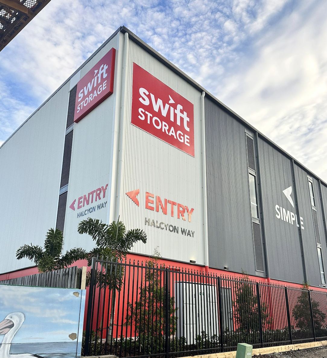 Swift Storage building signage and entry wayfinding